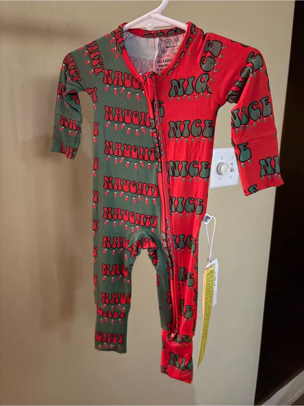 NWT Bella Breeze Boutique Holiday 'Naughty or Nice' Bamboo Footie PJ Newborn